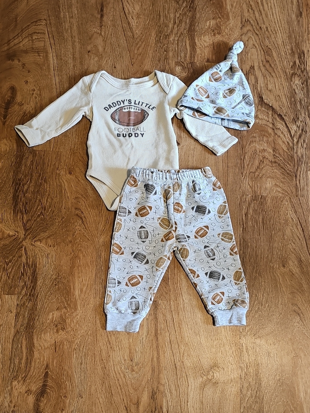 Daddy's Little Football Buddy Baby 3-Piece Set - Light Gray & Brown
